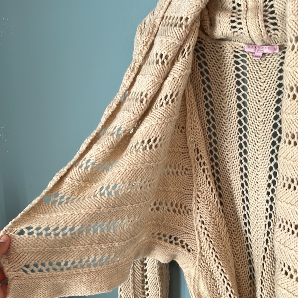 Calypso cable knit long open drape sweater cardigan sz m - Picture 3 of 6